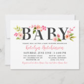 ピンクエレガントフローラ水彩少女ベビーシャワー 招待状 (正面)