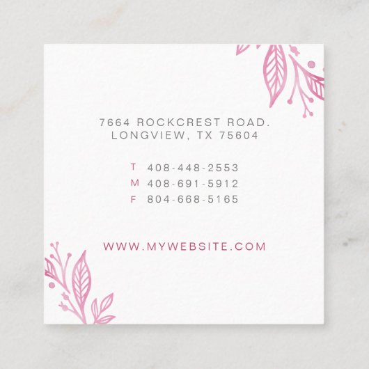 ピンクエレガントフローラ水彩植物紋 スクエア名刺 (裏面)