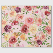 ピンクエレガントフローラ水彩牡丹の花 ラッピングペーパー (フラット)
