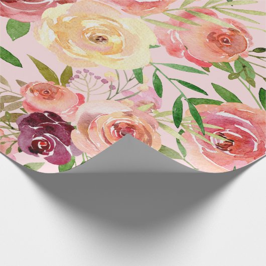 ピンクエレガントフローラ水彩牡丹の花 ラッピングペーパー (角)
