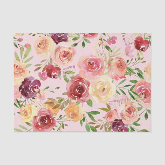 ピンクエレガントフローラ水彩牡丹の花 薄葉紙 (正面)