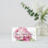 ピンクエレガントフローラ水彩牡丹バラ 名刺 (スタンド正面)