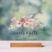 ピンクエレガントフローラ水彩結婚式カードギフト アクリルサイン (ニュートラル)