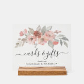 ピンクエレガントフローラ水彩結婚式カードギフト アクリルサイン (正面)