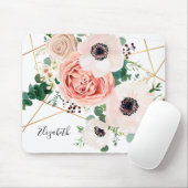 ピンクエレガントフローラ水彩花植物園 マウスパッド (マウス)