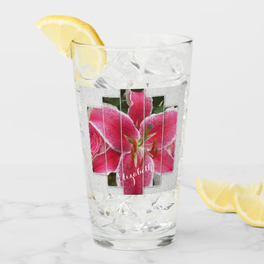 ピンクエレガントフローラ水彩花 タンブラーグラス (アイス正面)