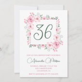 ピンクエレガントフローラ水彩36歳の誕生日 招待状 (正面)
