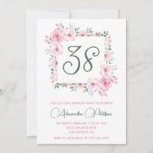 ピンクエレガントフローラ水彩38歳の誕生日 招待状 (正面)