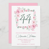 ピンクエレガントフローラ水彩44歳 招待状 (正面/裏面)