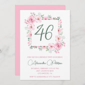 ピンクエレガントフローラ水彩46歳 招待状 (正面/裏面)