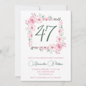 ピンクエレガントフローラ水彩47歳 招待状 (正面)