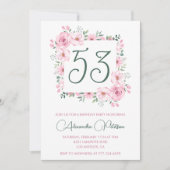 ピンクエレガントフローラ水彩53歳 招待状 (正面)