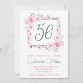 ピンクエレガントフローラ水彩56歳の誕生日 招待状 (正面)