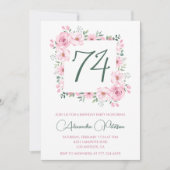ピンクエレガントフローラ水彩74歳 招待状 (正面)