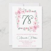 ピンクエレガントフローラ水彩78歳 招待状 (正面)