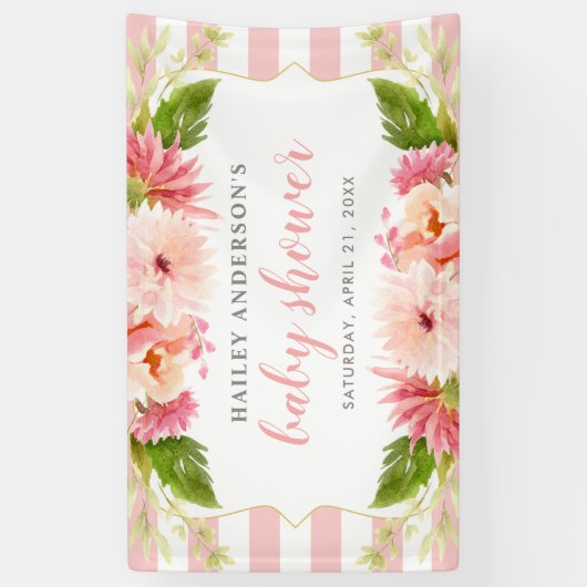 ピンクエレガントフローラ水色の女児シャワー 横断幕 (縦)