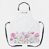 ピンクエレガントフローラ水色パーソナライズされた エプロン (正面)