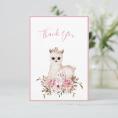 ピンクエレガントフローラ水色ベビーシャワー サンキューカード (スタンド正面)
