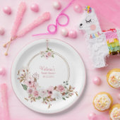 ピンクエレガントフローラ水色名ブライダルシャワー ペーパープレート (パーティー)