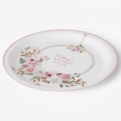ピンクエレガントフローラ水色名ブライダルシャワー ペーパープレート (アングル)