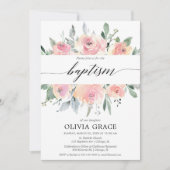 ピンクエレガントフローラ水色女子バテスマ 招待状 (正面)