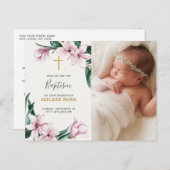 ピンクエレガントフローラ洗礼金ゴールドクロス写真 ポストカード (正面/裏面)