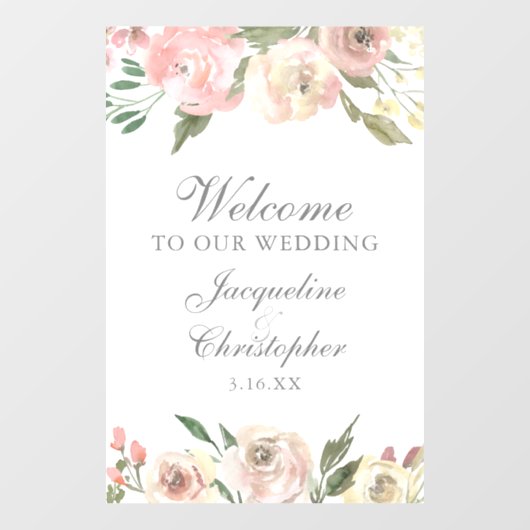 ピンクエレガントフローラ牡丹へようこそ結婚 ウィンドウサイン (シート)