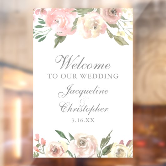 ピンクエレガントフローラ牡丹へようこそ結婚 ウィンドウサイン (シート2)