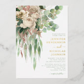 ピンクエレガントフローラ牡丹結婚の金ゴールド 箔招待状 (正面)