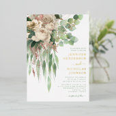 ピンクエレガントフローラ牡丹結婚の金ゴールド 箔招待状 (立ち正面)