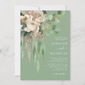 ピンクエレガントフローラ牡丹結婚ズ 招待状 (正面)