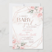 ピンクエレガントフローラ甘いベビーガール赤ちゃんシャワー 招待状 (正面)
