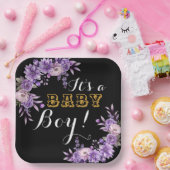 ピンクエレガントフローラ男の赤ちゃんシャワーパーティースクエア ペーパープレート (パーティー)