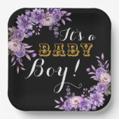 ピンクエレガントフローラ男の赤ちゃんシャワーパーティースクエア ペーパープレート (正面)