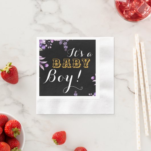 ピンクエレガントフローラ男の赤ちゃんシャワーパーティー紙 縁ありカクテルナプキン (インサイチュ)