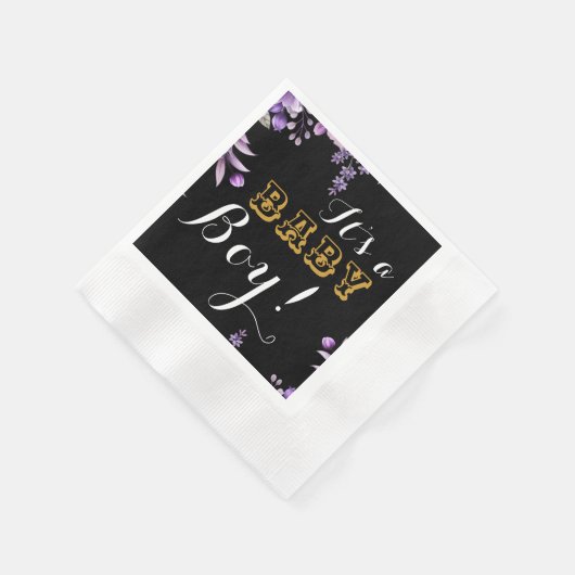 ピンクエレガントフローラ男の赤ちゃんシャワーパーティー紙 縁ありカクテルナプキン (角)