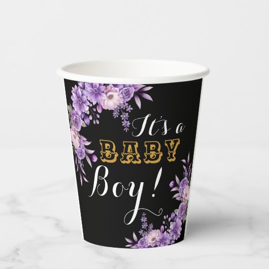 ピンクエレガントフローラ男の赤ちゃんシャワーパーティー8oz 紙コップ (正面)