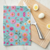 ピンクエレガントフローラ白デイジーピンク色の花 キッチンタオル (四つ折り)