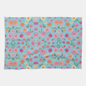 ピンクエレガントフローラ白デイジーピンク色の花 キッチンタオル (横)