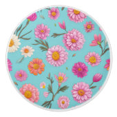 ピンクエレガントフローラ白デイジーピンク色の花 セラミックノブ (正面)