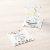 ピンクエレガントフローラ確認パーティーカスタム スクエアペーパーコースター (インサイチュ)