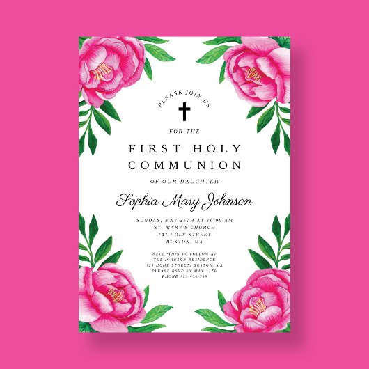 ピンクエレガントフローラ第1聖餐式 招待状