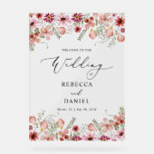 ピンクエレガントフローラ結婚のアクリル系ウェルカムサイン アクリルサイン (正面)