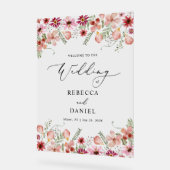 ピンクエレガントフローラ結婚のアクリル系ウェルカムサイン アクリルサイン (傾斜)