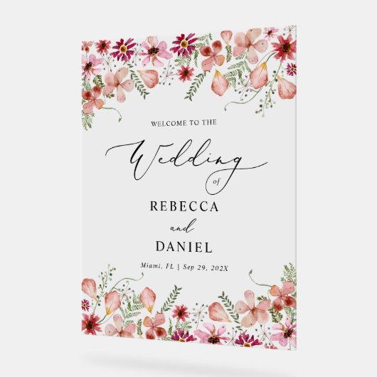 ピンクエレガントフローラ結婚のアクリル系ウェルカムサイン アクリルサイン