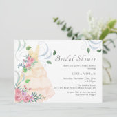 ピンクエレガントフローラ結婚のドレスブライダルシャワー 招待状 (スタンド正面)