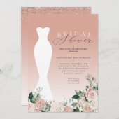 ピンクエレガントフローラ結婚のドレスブライダルシャワー 招待状 (正面/裏面)