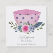 ピンクエレガントフローラ結婚ケーキメーカーベーカリー スクエア名刺 (正面)