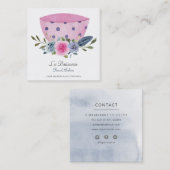 ピンクエレガントフローラ結婚ケーキメーカーベーカリー スクエア名刺 (正面/裏面)