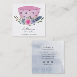 ピンクエレガントフローラ結婚ケーキメーカーベーカリー スクエア名刺